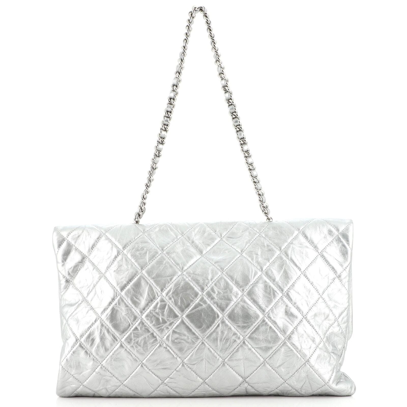 CHANEL CRUMPLED QUILTED CALFSKIN METALLIC CHAIN BAG