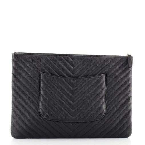 CHANEL CHEVRON QUILTED CALFSKIN O CLUTCH BAG
