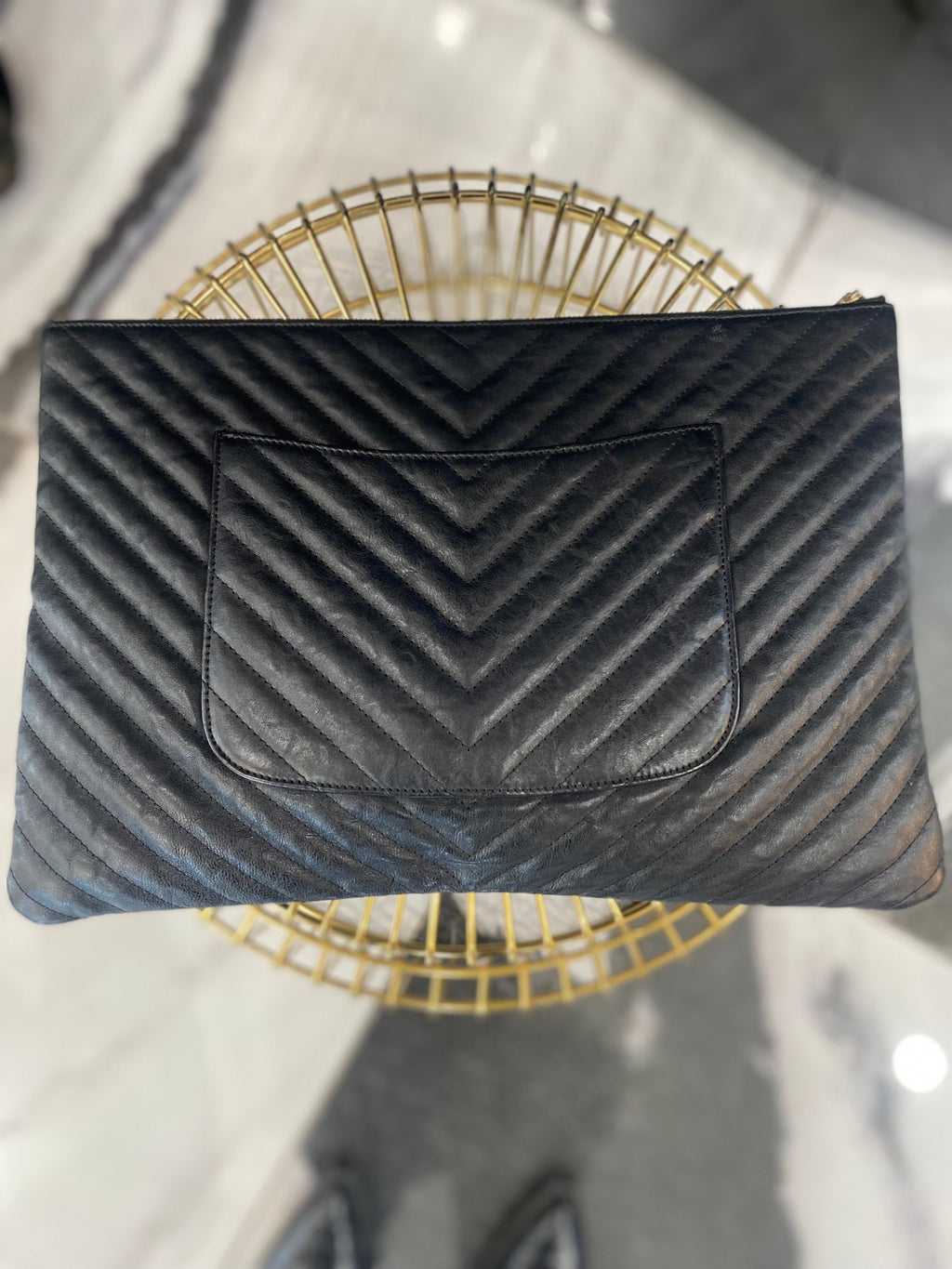 CHANEL CHEVRON QUILTED CALFSKIN O CLUTCH BAG