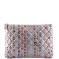 CHANEL METALLIC SILVER QUILTED LAMBSKIN PRINTED DATA CENTER O CLUTCH