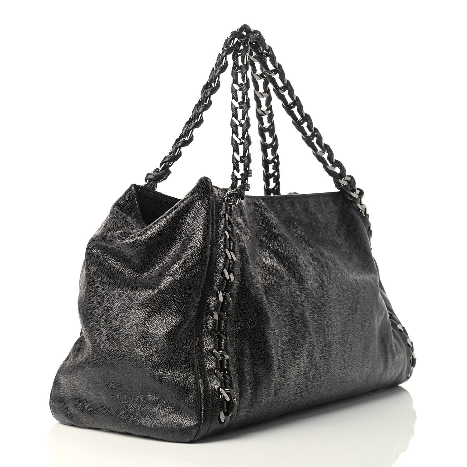 CHANEL GLAZED CALFSKIN LEATHER EAST WEST MODERN CHAIN TOTE