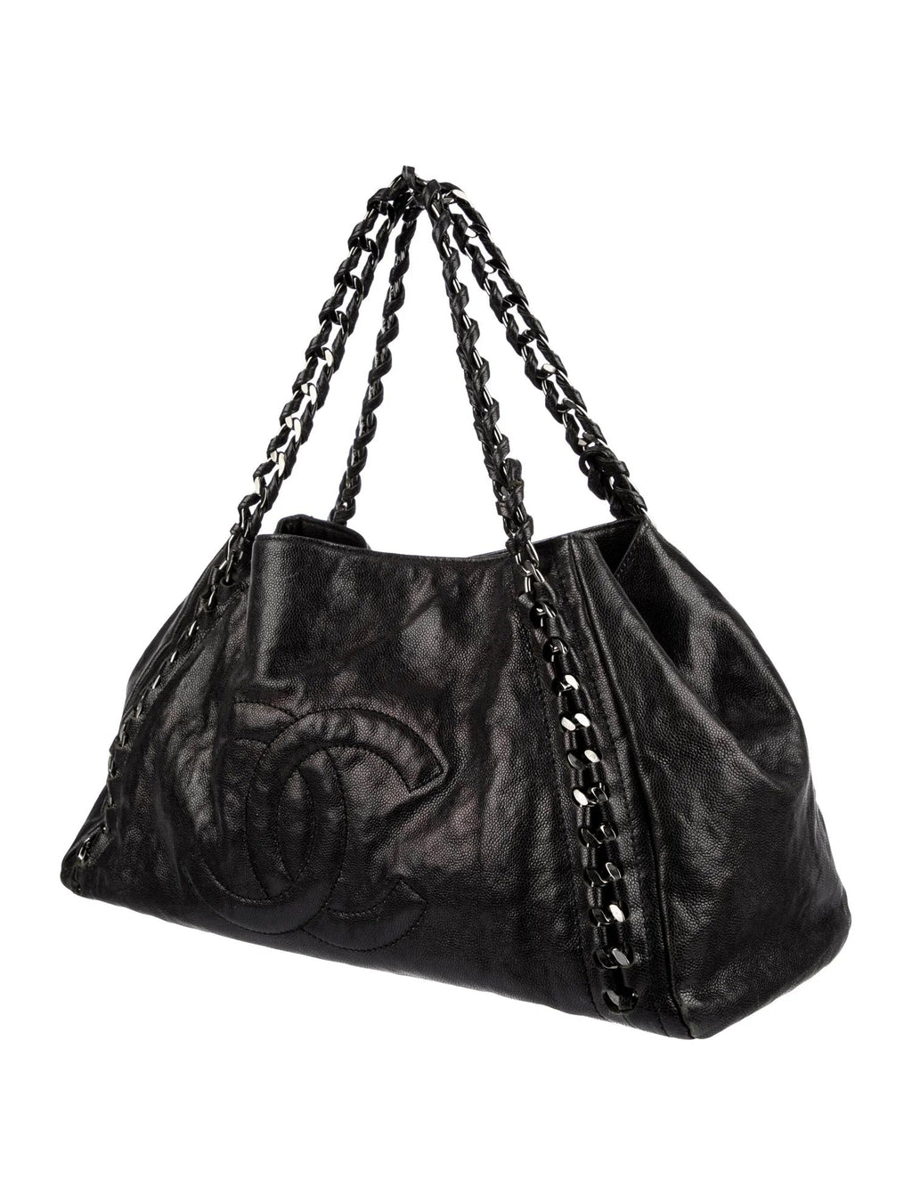 CHANEL GLAZED CALFSKIN LEATHER EAST WEST MODERN CHAIN TOTE
