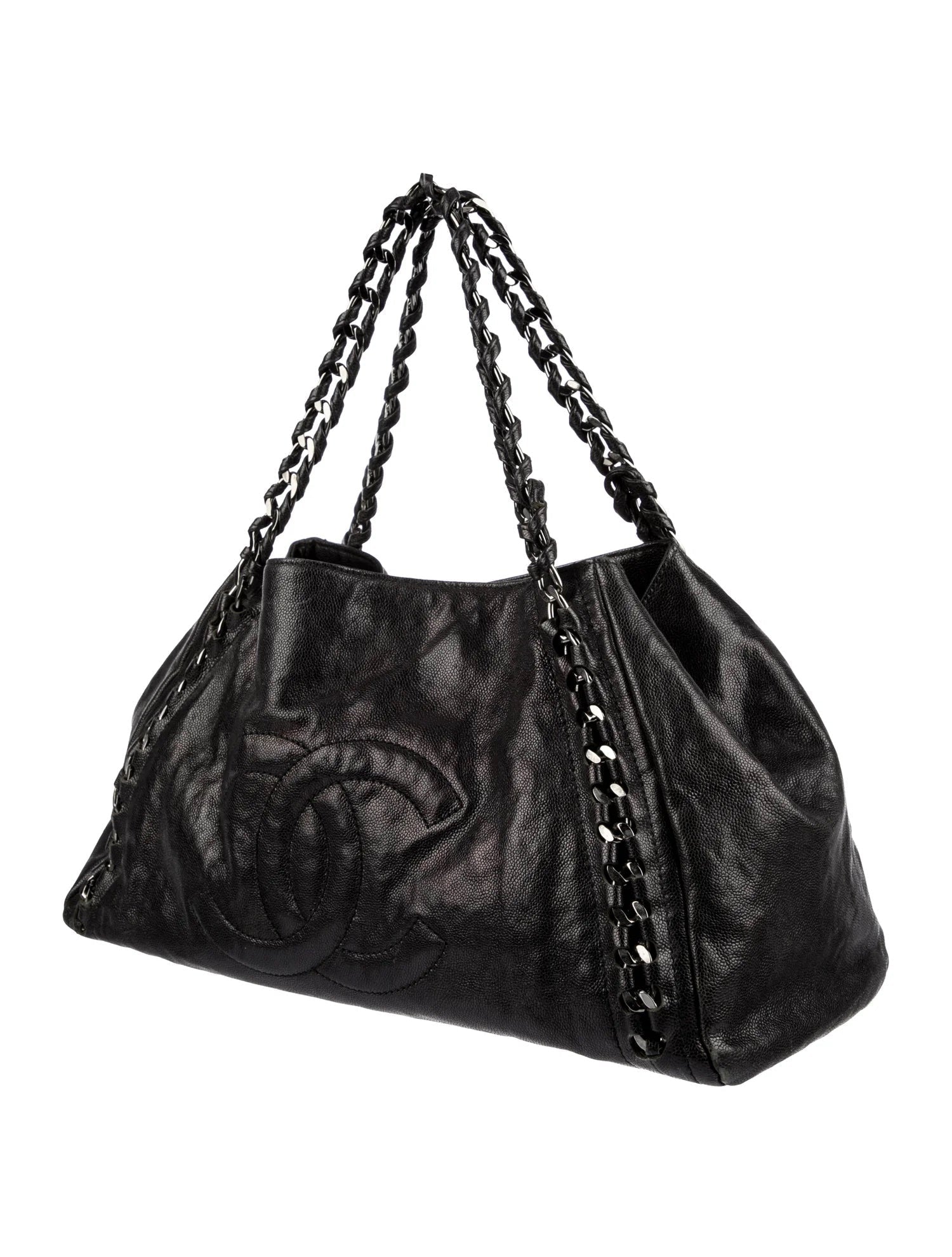 CHANEL GLAZED CALFSKIN LEATHER EAST WEST MODERN CHAIN TOTE
