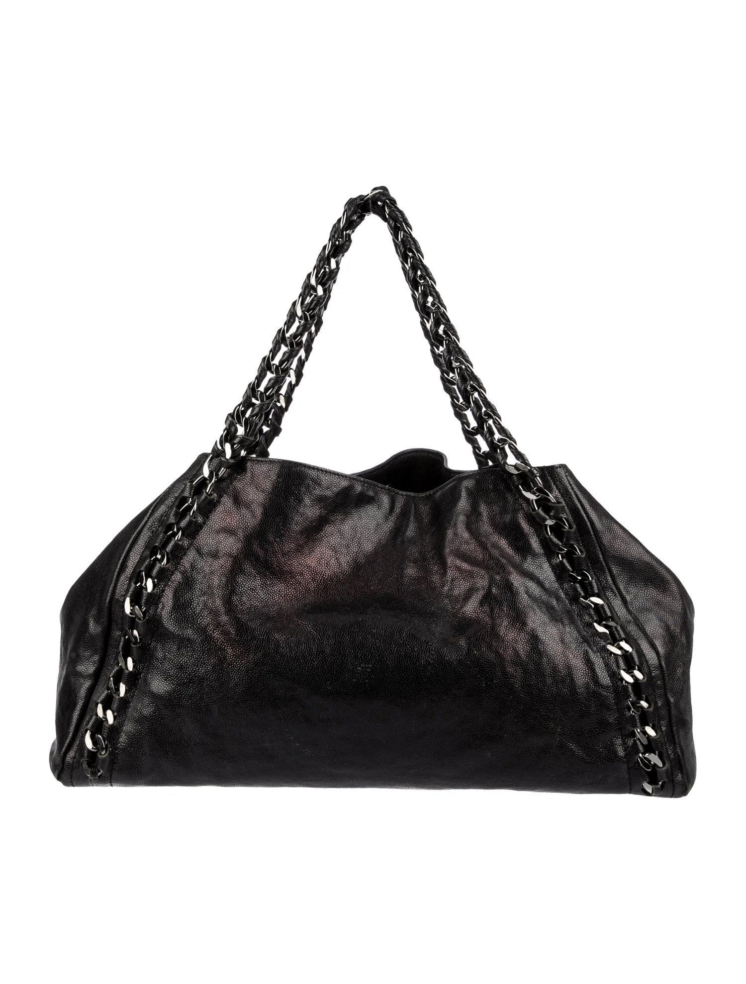 CHANEL GLAZED CALFSKIN LEATHER EAST WEST MODERN CHAIN TOTE