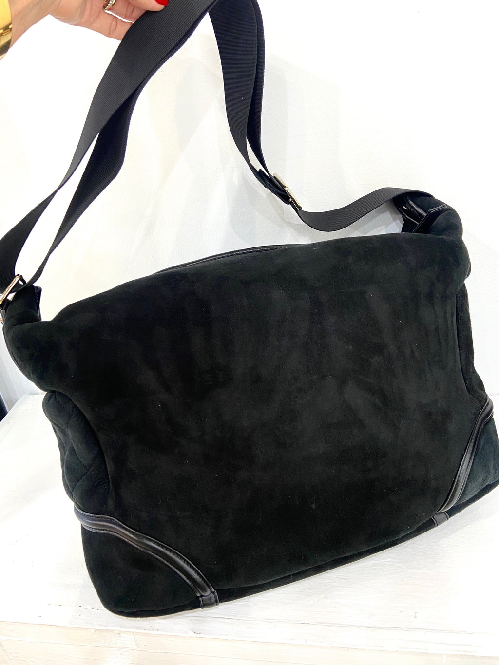 CHANEL BLACK SHEARLING HOBO BAG