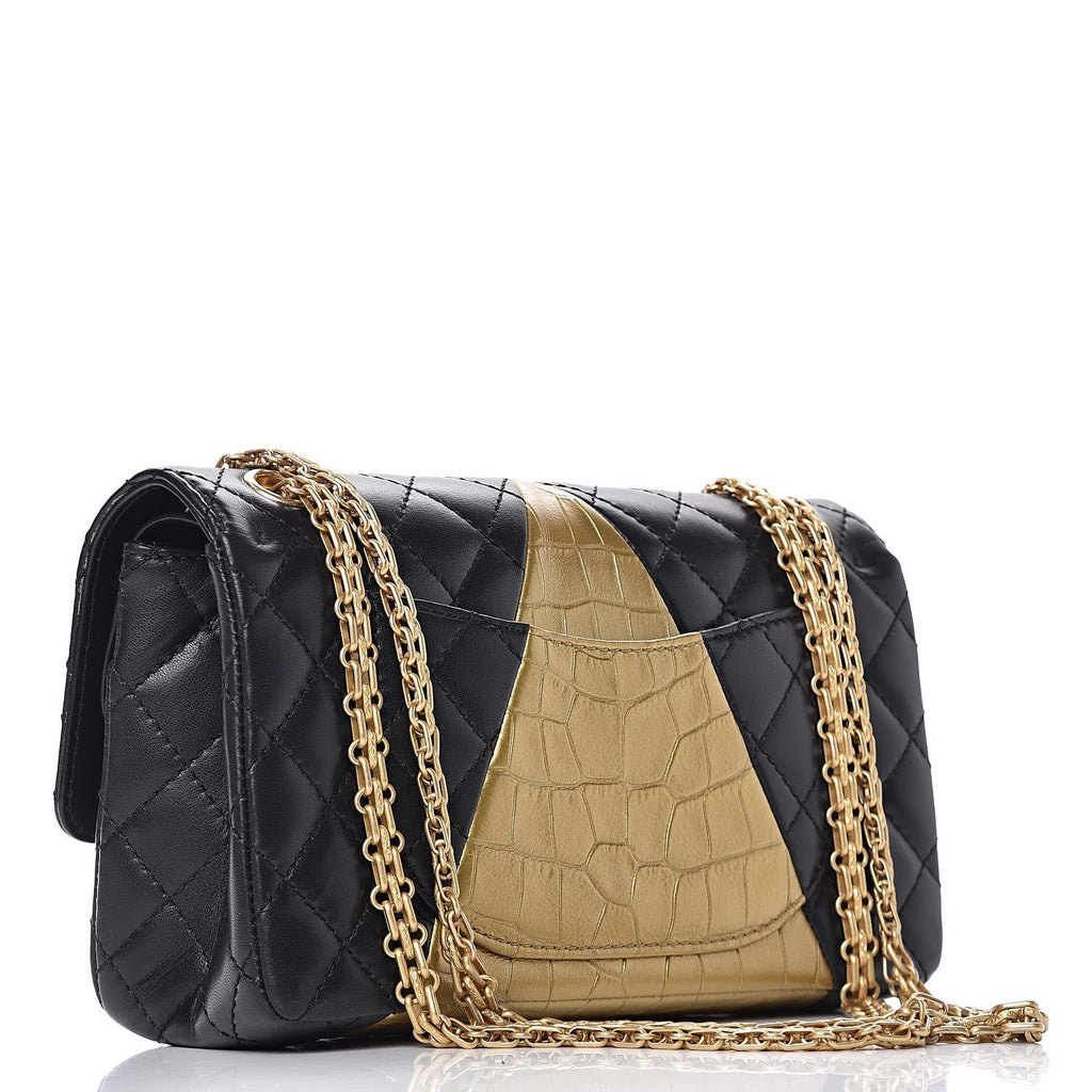CHANEL LAMBSKIN METALLIC CALFSKIN CROC EMBOSSED FLAP BAG