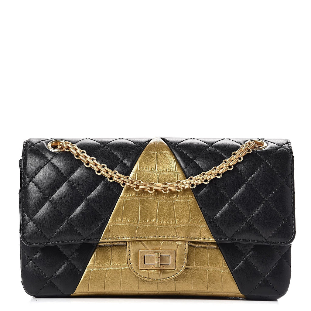 CHANEL LAMBSKIN METALLIC CALFSKIN CROC EMBOSSED FLAP BAG