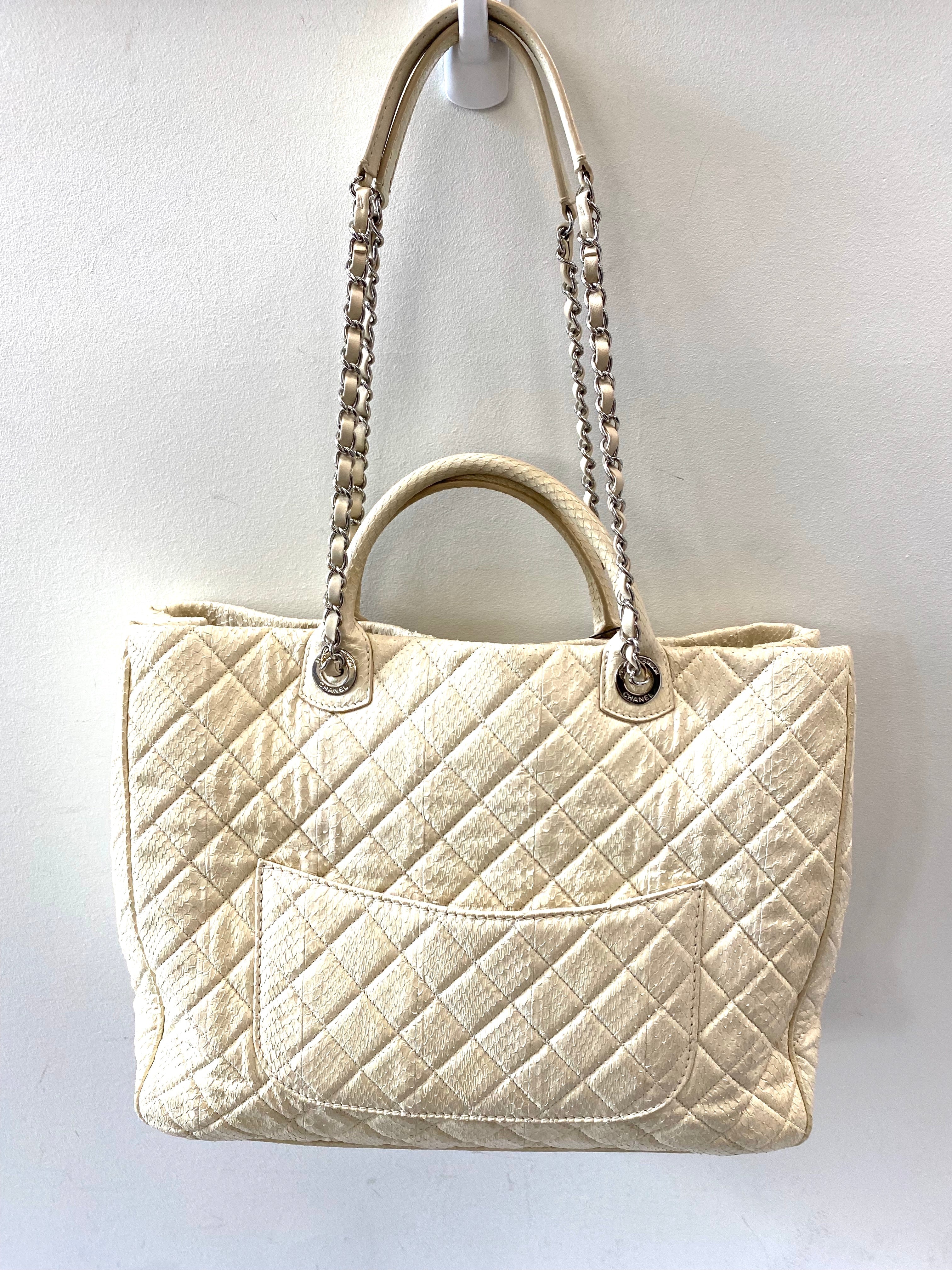 CHANEL SHIVA LEATHER SNAKESKIN LARGE TOTE BAG