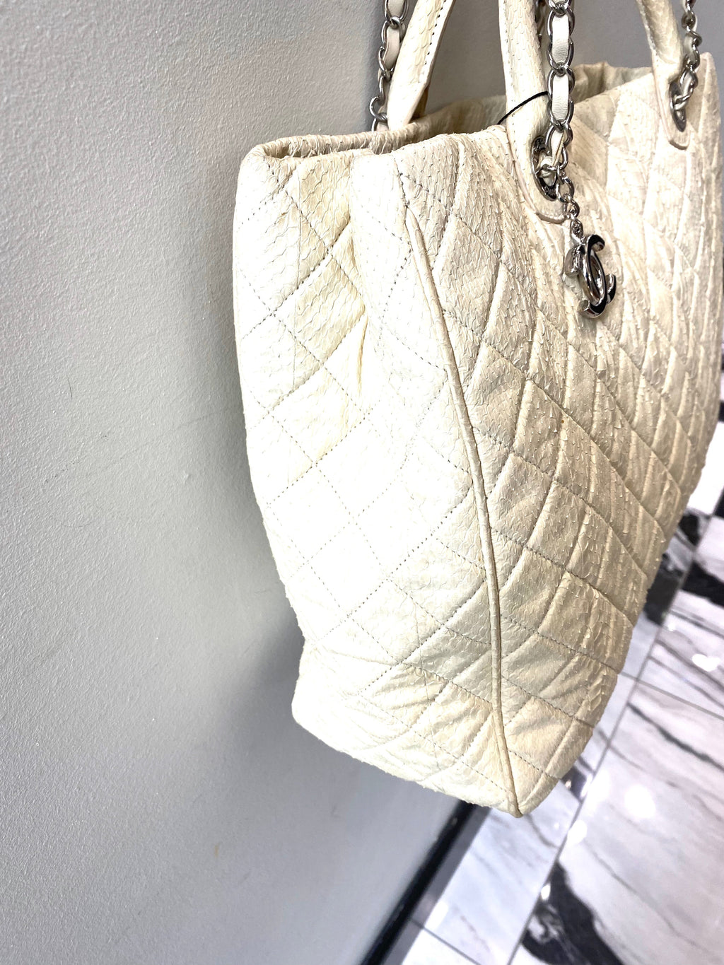 CHANEL SHIVA LEATHER SNAKESKIN LARGE TOTE BAG