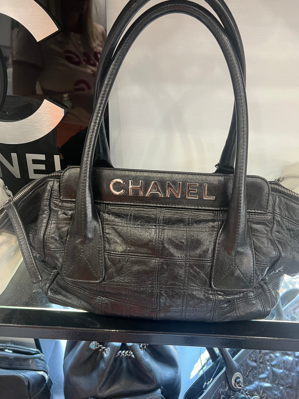 CHANEL LAX QUILTED LEATHER CHOCOLATE BAR HANDBAG