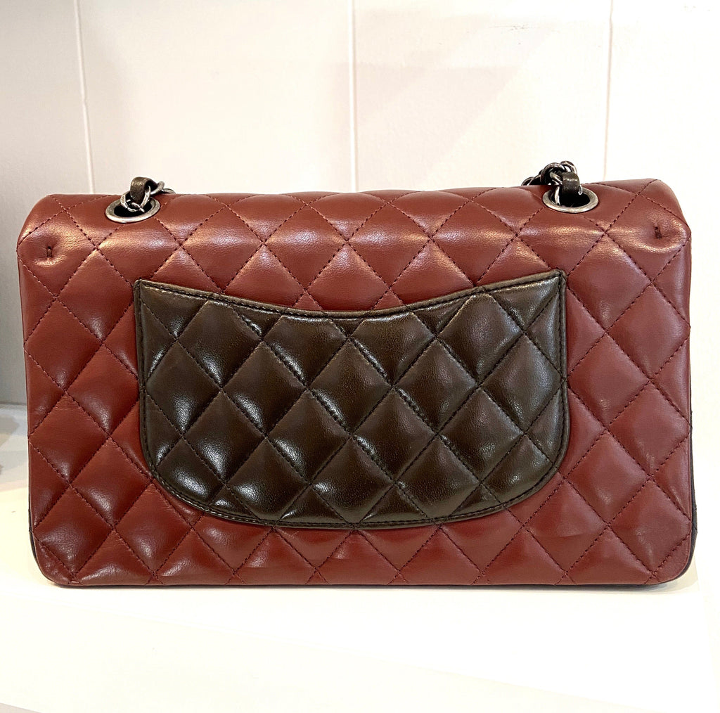 CHANEL QUILTED LAMBSKIN TRICOLOR CLASSIC DOUBLE FLAP BAG MEDIUM