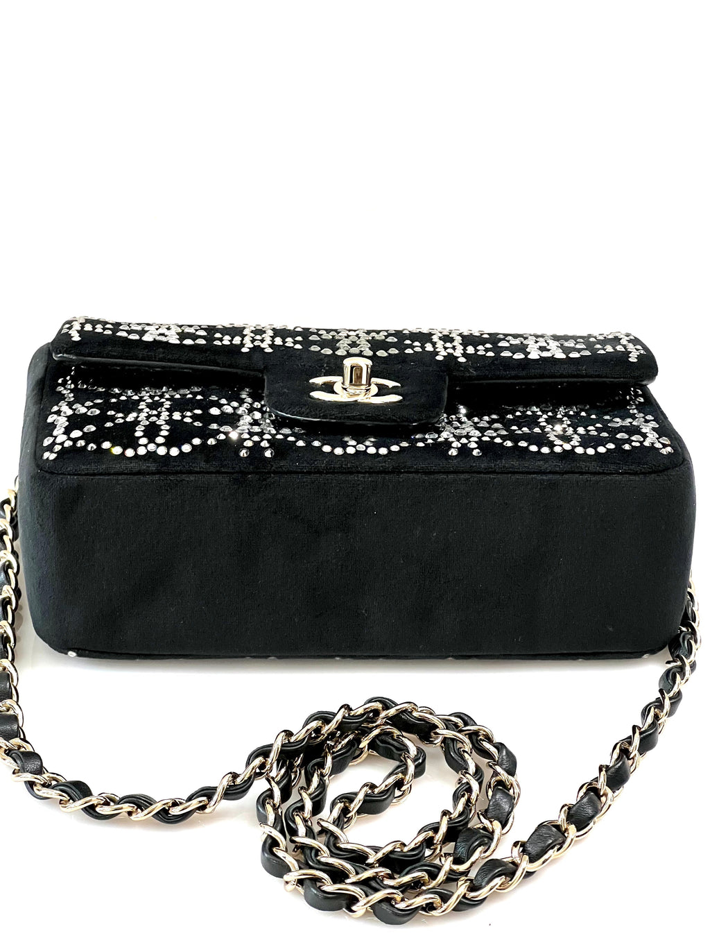CHANEL RUTHENIUM STRASS CRYSTAL EMBELLISHED MINI CLASSIC FLAP BAG
