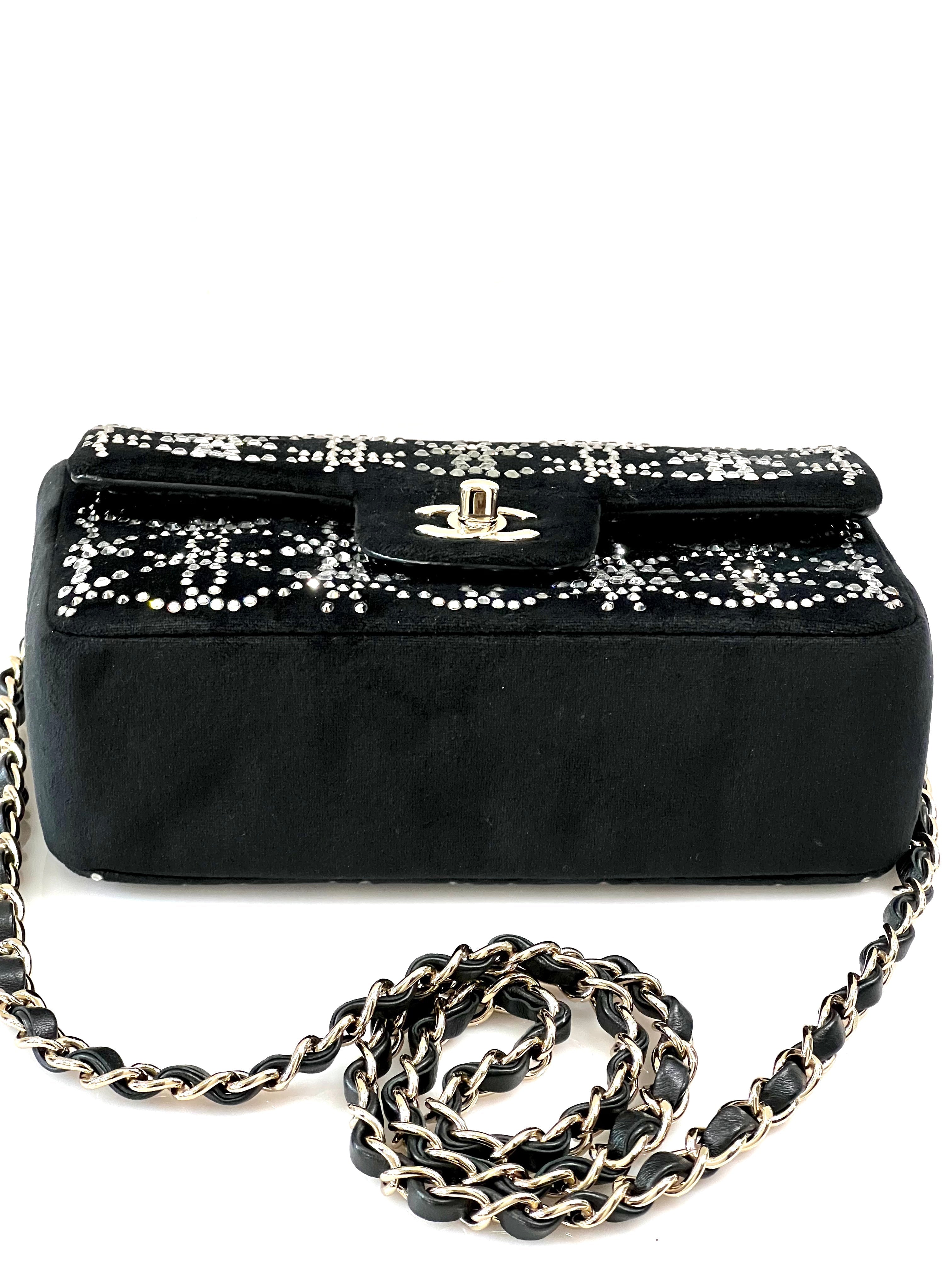 CHANEL RUTHENIUM STRASS CRYSTAL EMBELLISHED MINI CLASSIC FLAP BAG