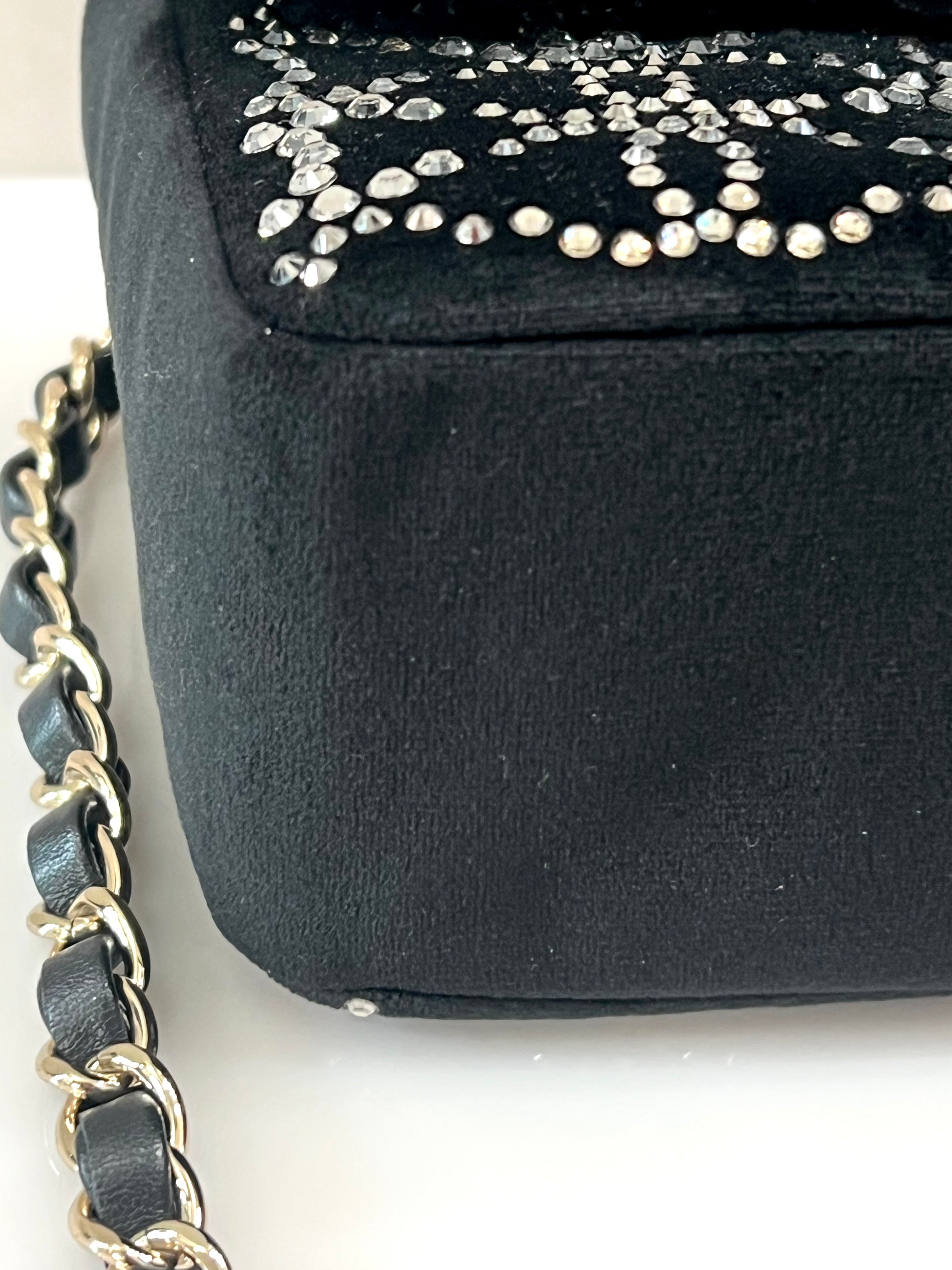 CHANEL RUTHENIUM STRASS CRYSTAL EMBELLISHED MINI CLASSIC FLAP BAG