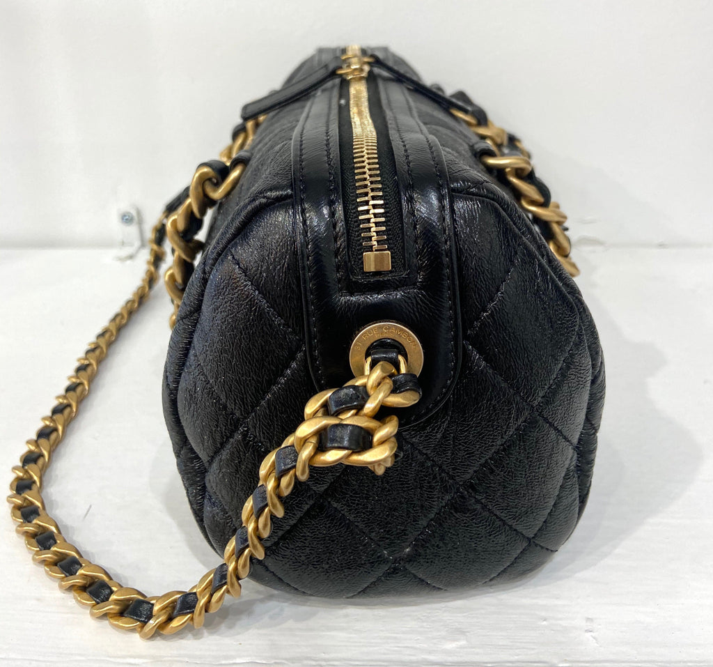 CHANEL CC SHINY QUILTED LAMBSKIN MINI BOWLING BAG