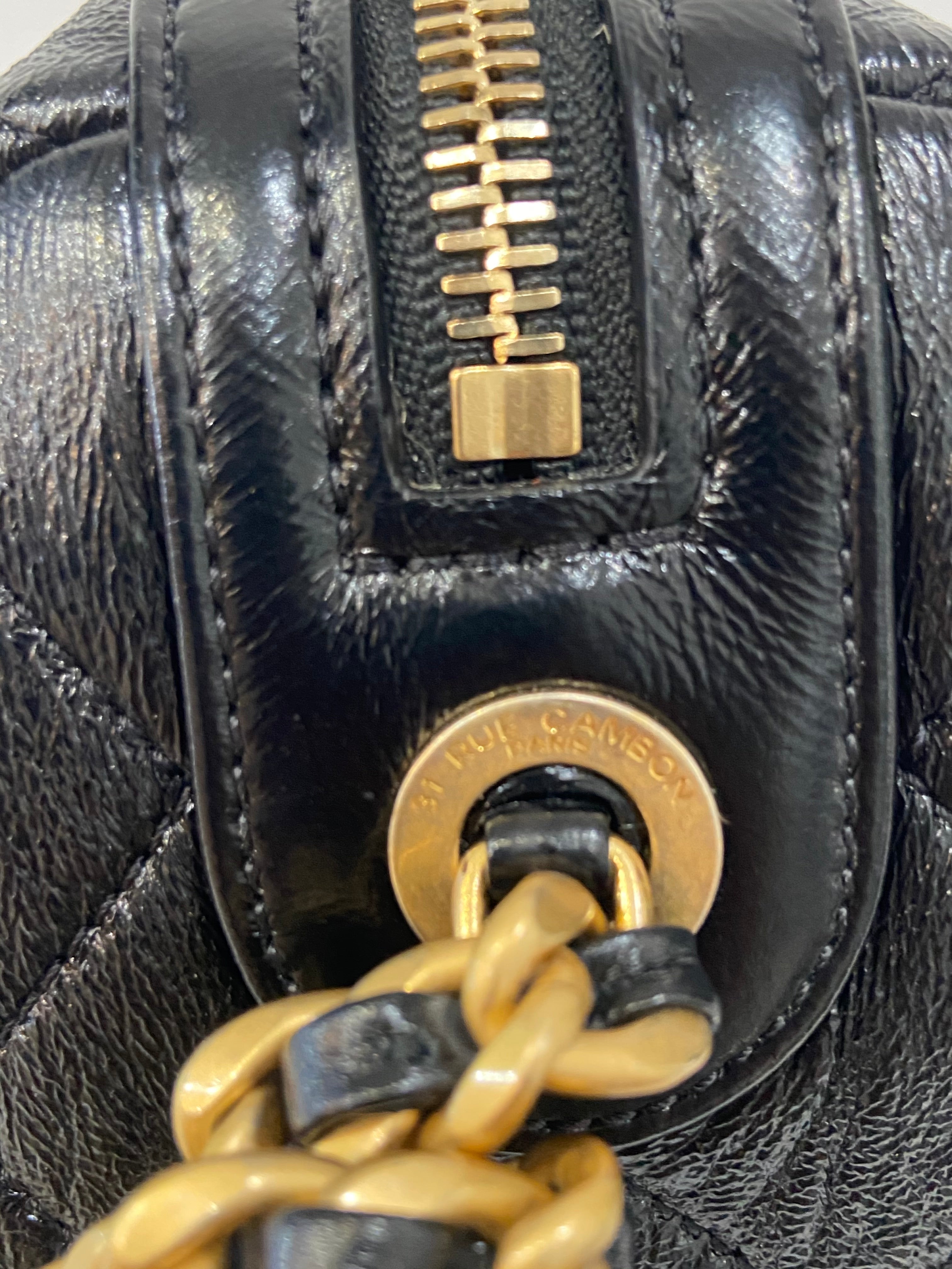 CHANEL CC SHINY QUILTED LAMBSKIN MINI BOWLING BAG