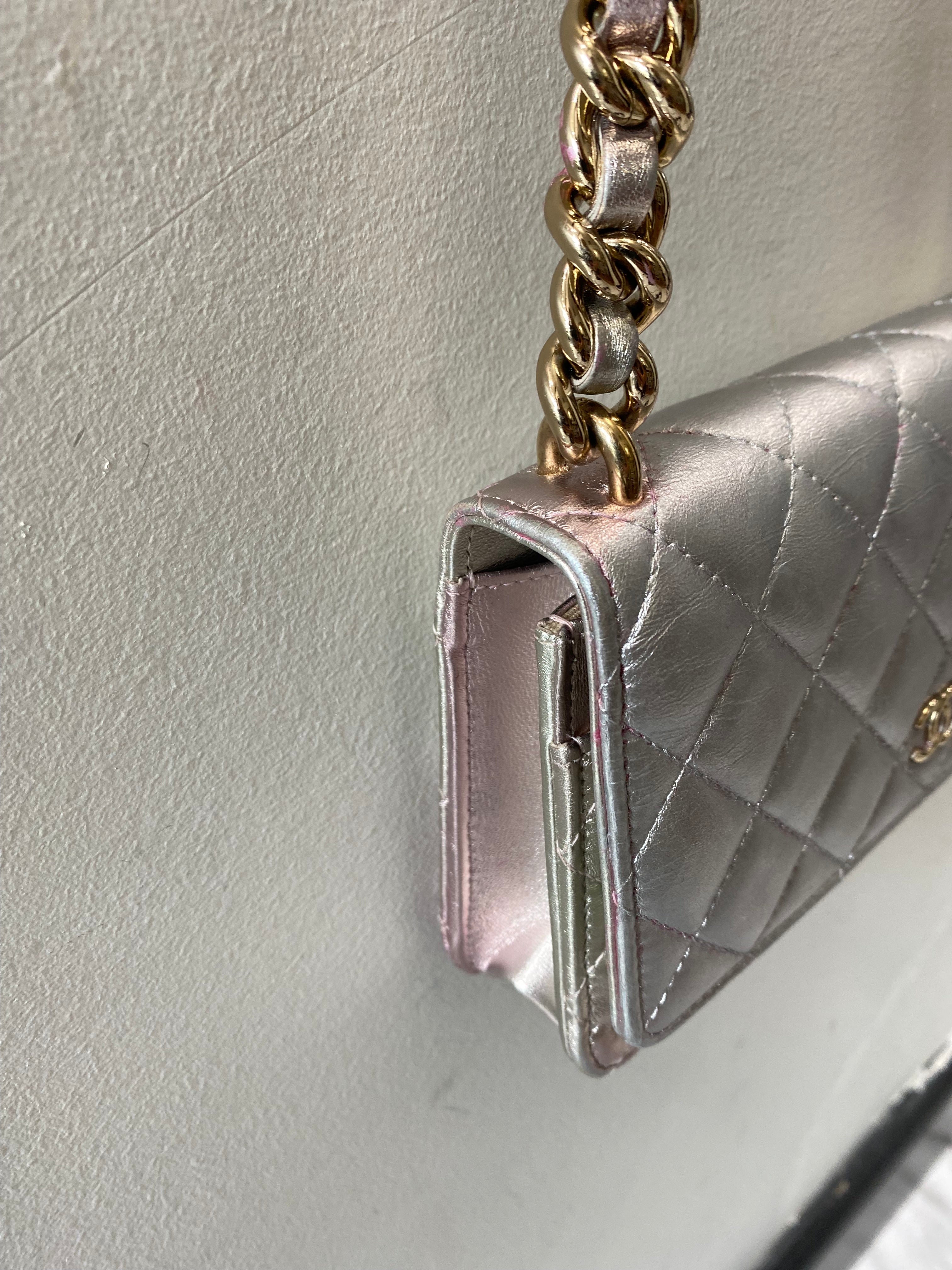 CHANEL SILVER & PINK METALLIC GRADIENT QUILTED LAMBSKIN WOC