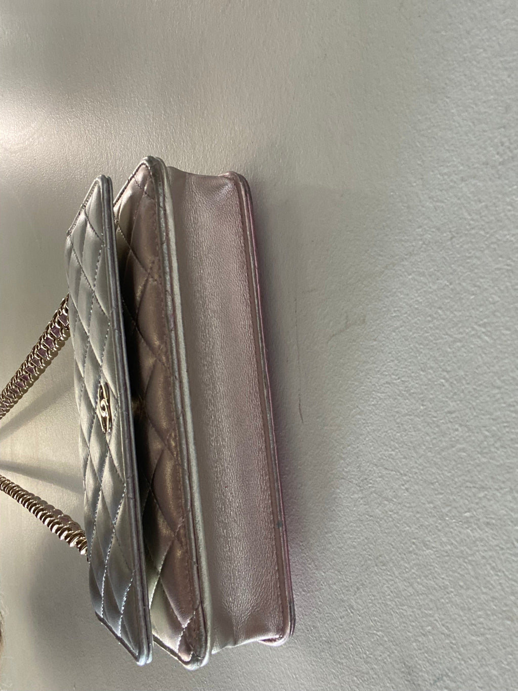CHANEL SILVER & PINK METALLIC GRADIENT QUILTED LAMBSKIN WOC