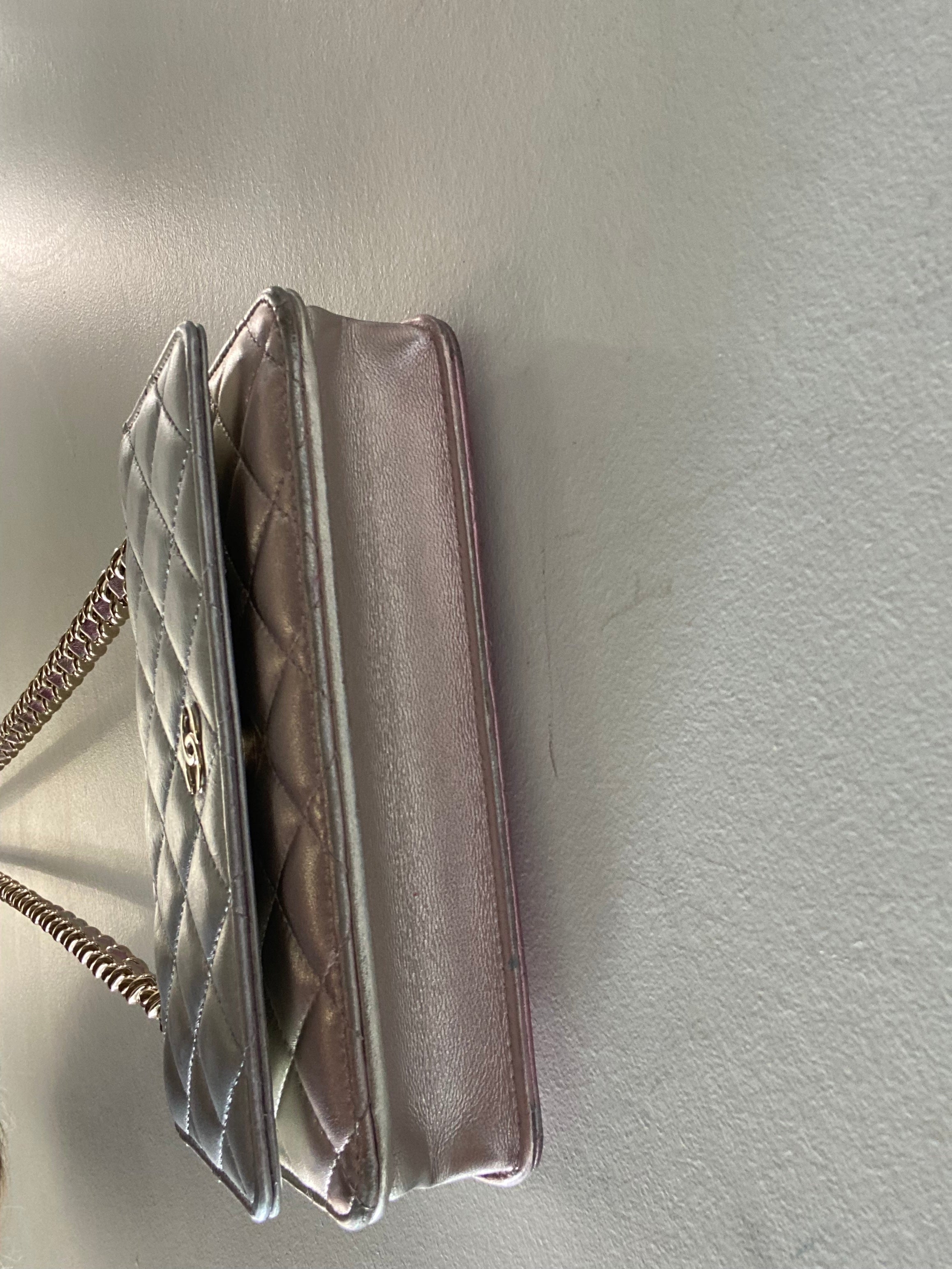 CHANEL SILVER & PINK METALLIC GRADIENT QUILTED LAMBSKIN WOC