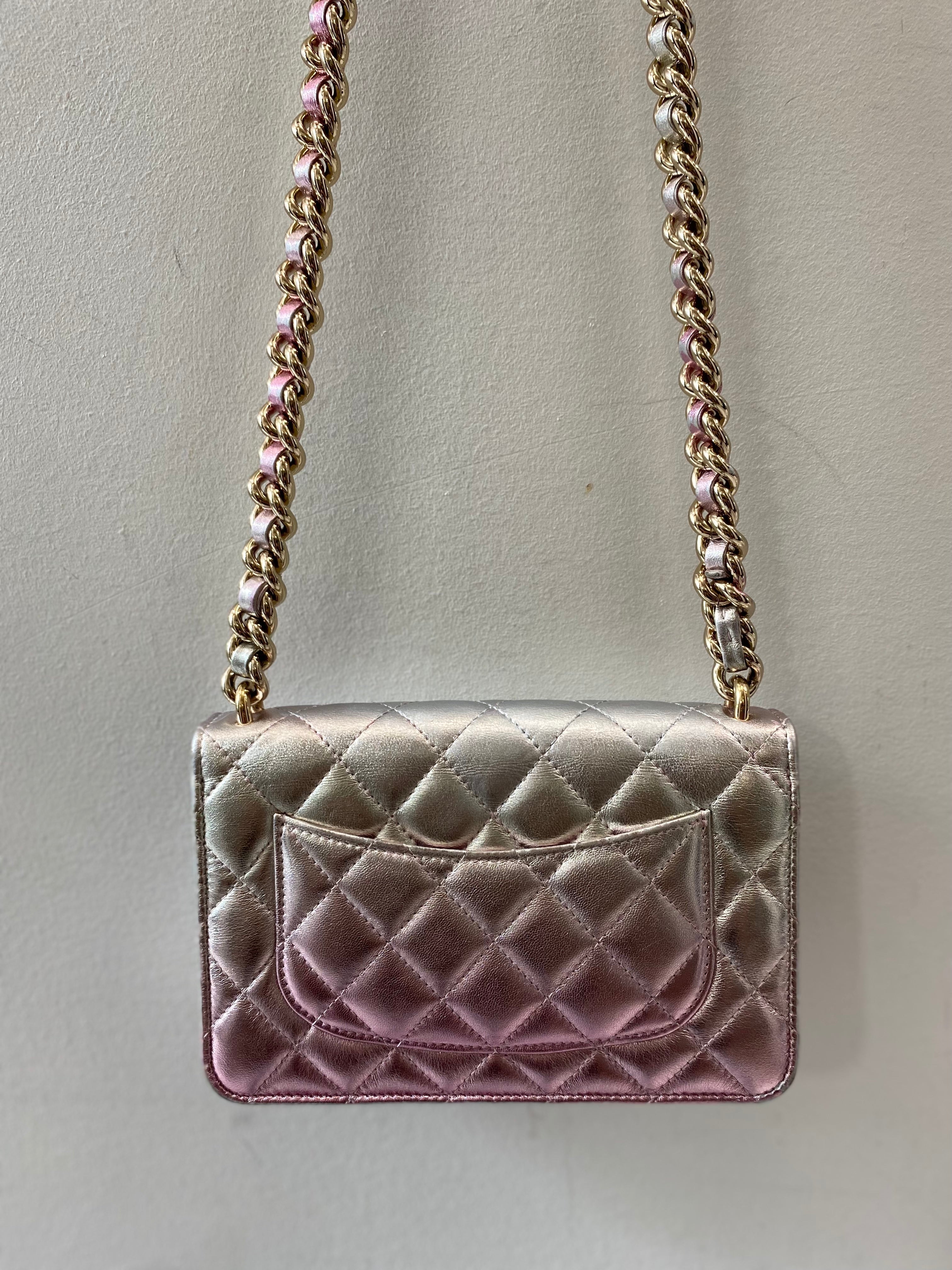 CHANEL SILVER & PINK METALLIC GRADIENT QUILTED LAMBSKIN WOC