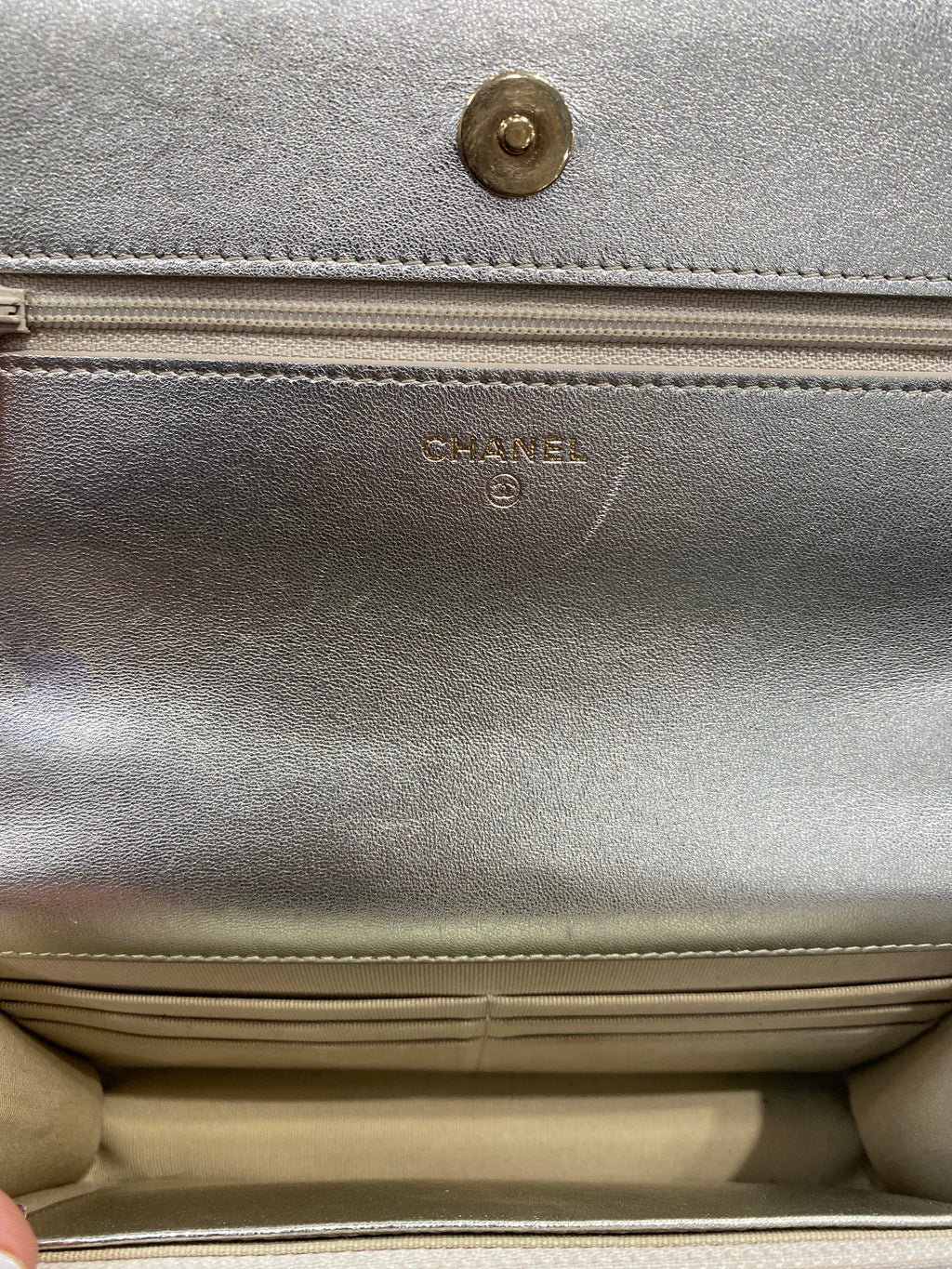 CHANEL SILVER & PINK METALLIC GRADIENT QUILTED LAMBSKIN WOC