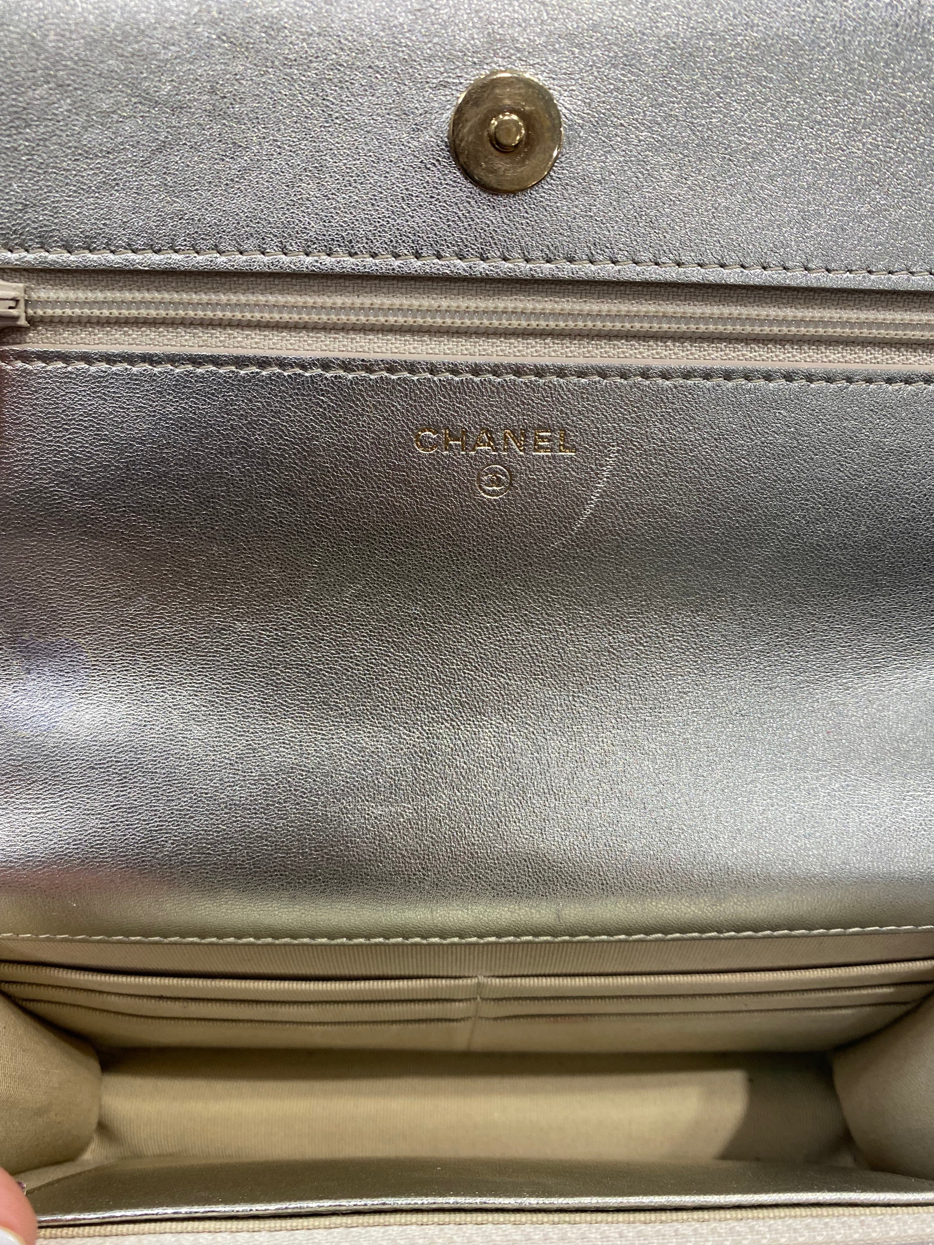 CHANEL SILVER & PINK METALLIC GRADIENT QUILTED LAMBSKIN WOC