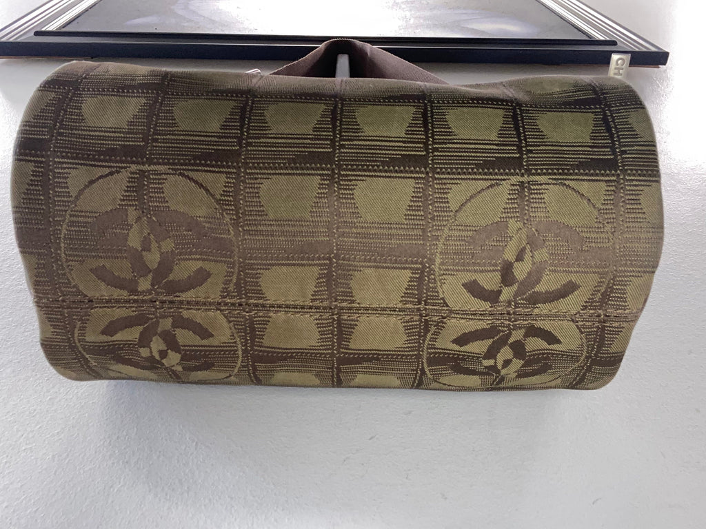 CHANEL TRAVEL LINE NYLON JACQUARD LEATHER MINI ROLL BAG
