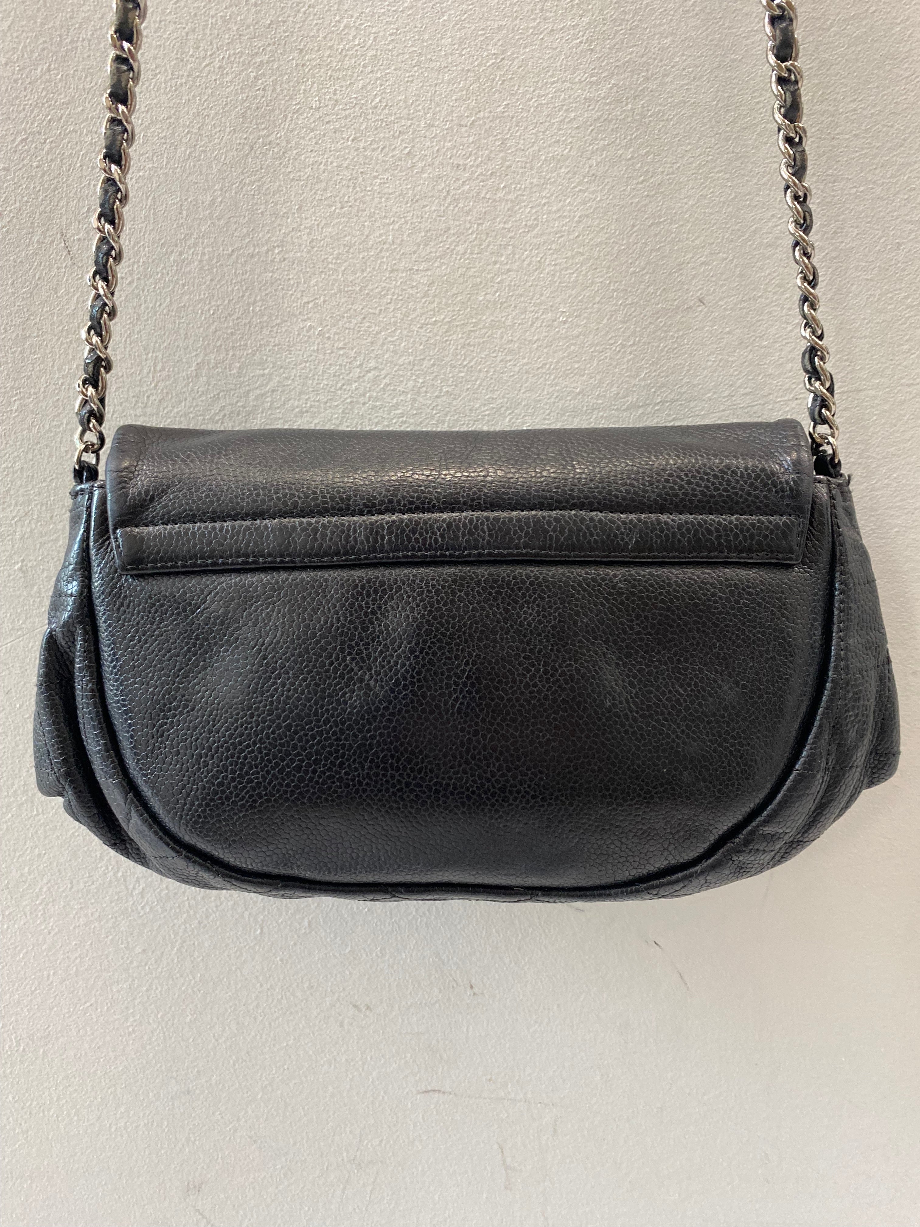 CHANEL CAVIAR LEATHER HALF MOON WALLET ON A CHAIN
