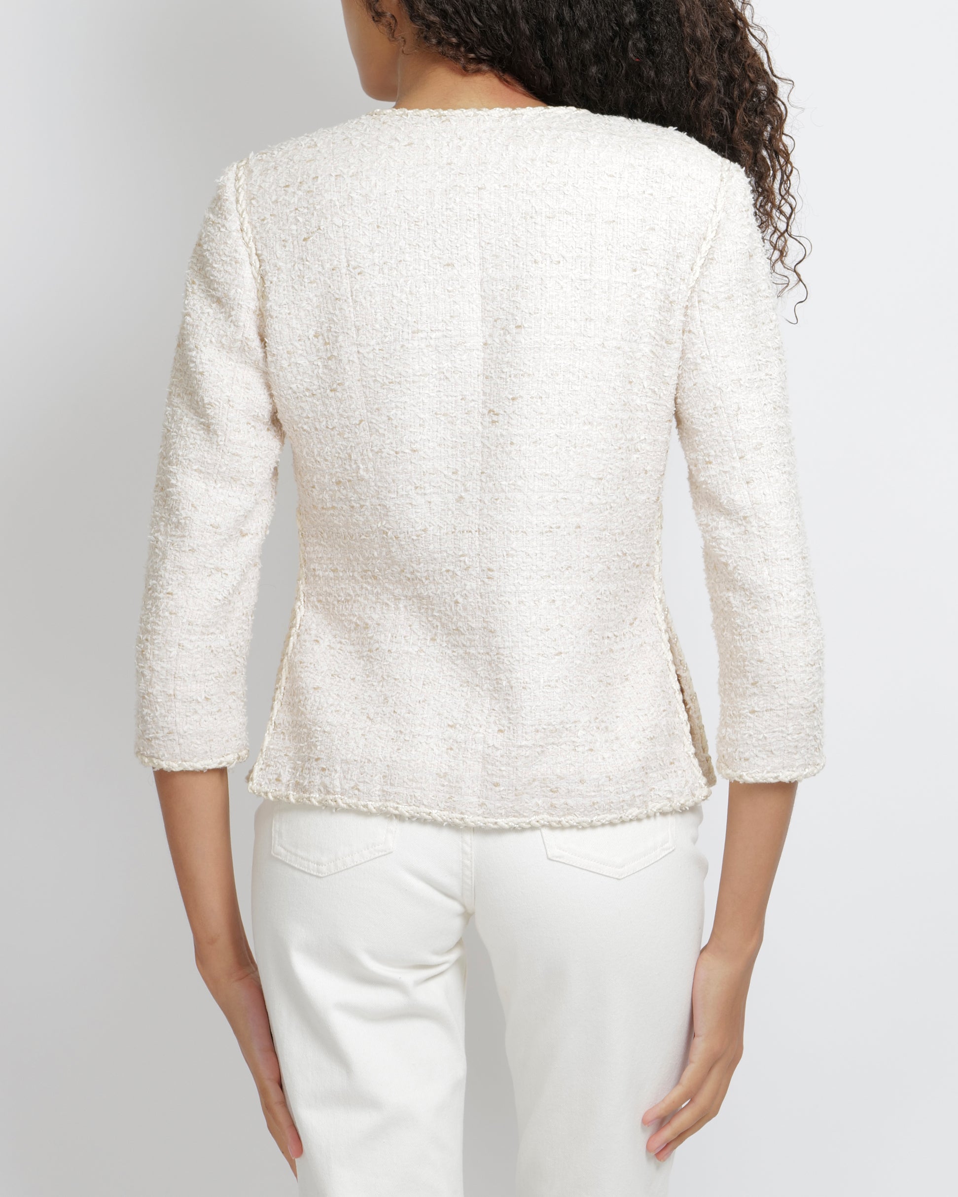 Chanel Cream Tweed Jacket with Gold Crystal Embellished CC Logo Buttons Size FR 40 (UK 12)