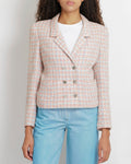 Chanel Vintage 96P White, Pink and Blue Tweed Jacket with Polished Silver CC Logo Buttons Size FR 42 (UK 14)