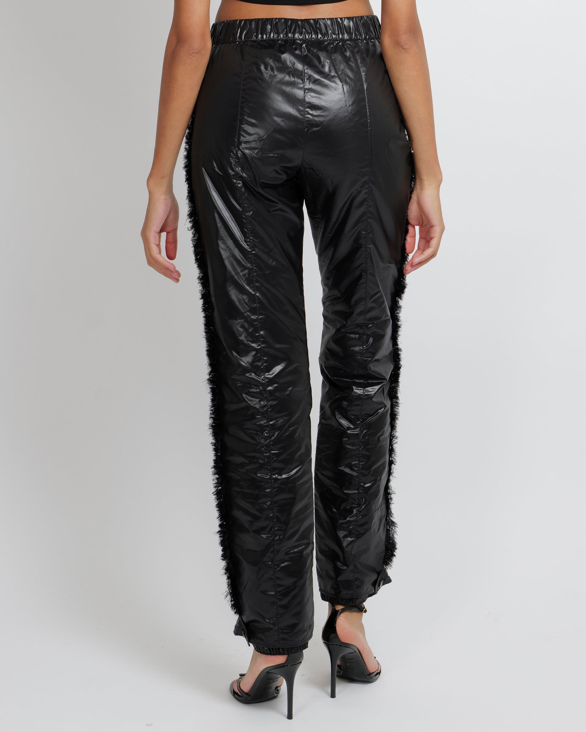 Chanel Coco Neige Black Padded Trousers with Black and White Tweed Side Strips and Black CC Logo Buttons Size FR 36 (UK 8)