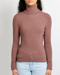 Chanel Red, White and Blue Cashmere Striped High-Neck Jumper with Gold CC Logo Button Detail Size FR 36 (UK 8)