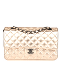 CHANEL Metallic Lambskin Quilted Double Flap Bag