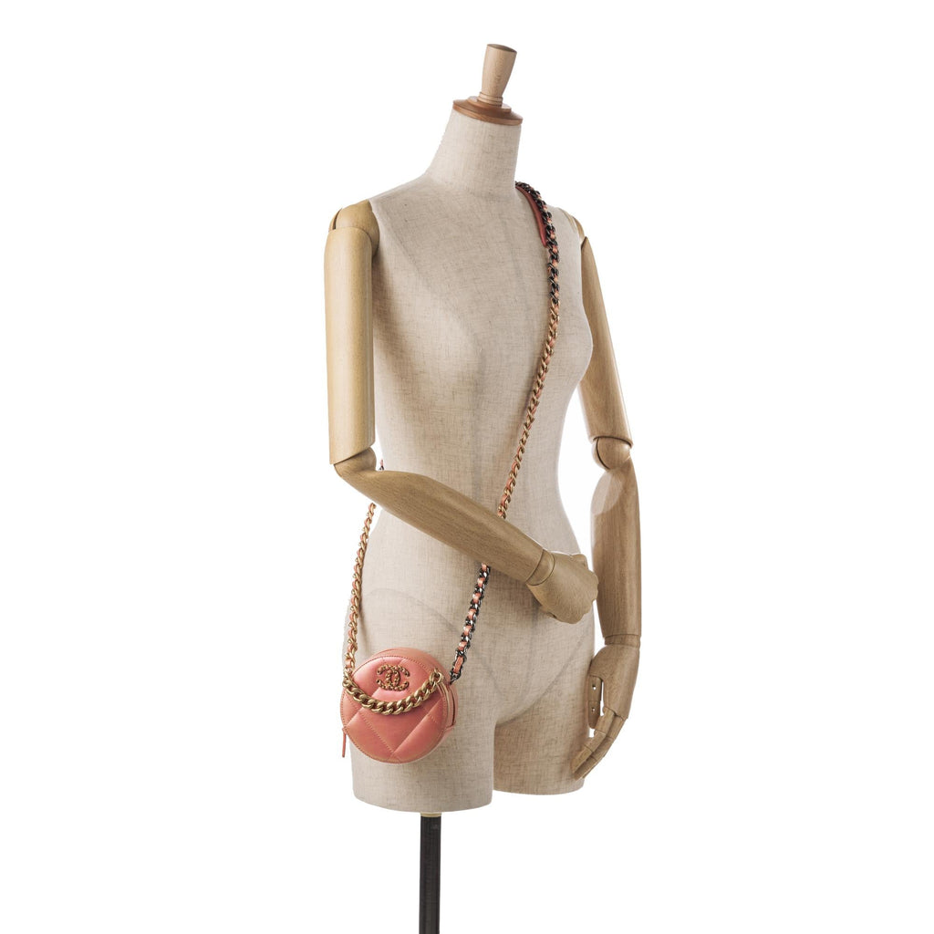 Chanel 19 Round Lambskin Clutch With Chain (SHG-62C0pv)