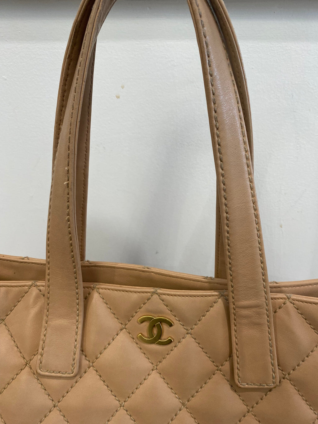 CHANEL QUILTED LAMBSKIN LEATHER WILD STITCH TOTE