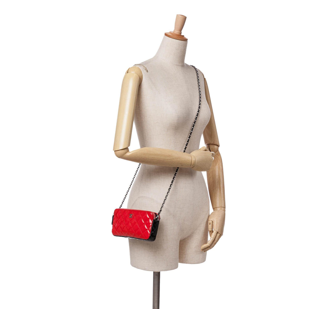 Chanel Bicolor Patent Double Zip Wallet on Chain