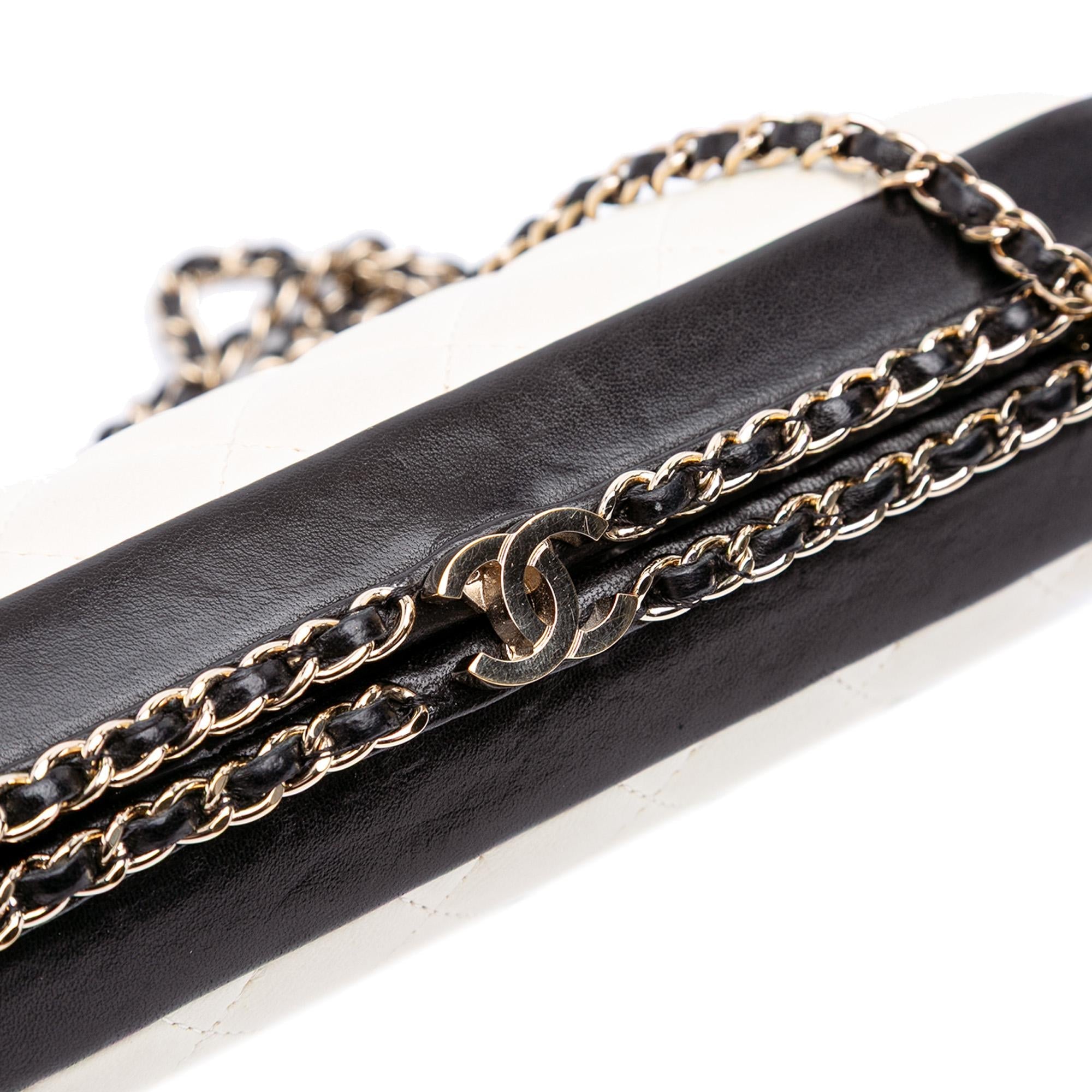 Chanel Bicolor Quilted Lambskin Chain Around Clutch