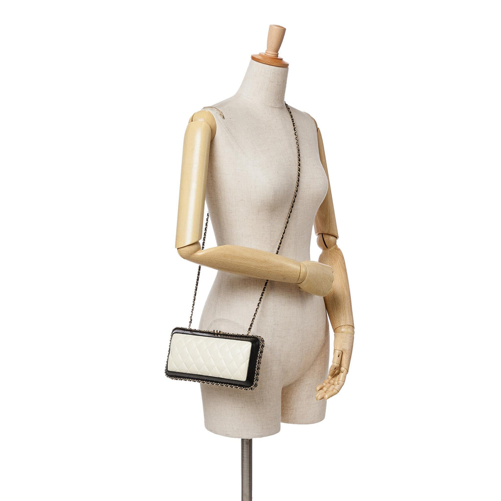 Chanel Bicolor Quilted Lambskin Chain Around Clutch