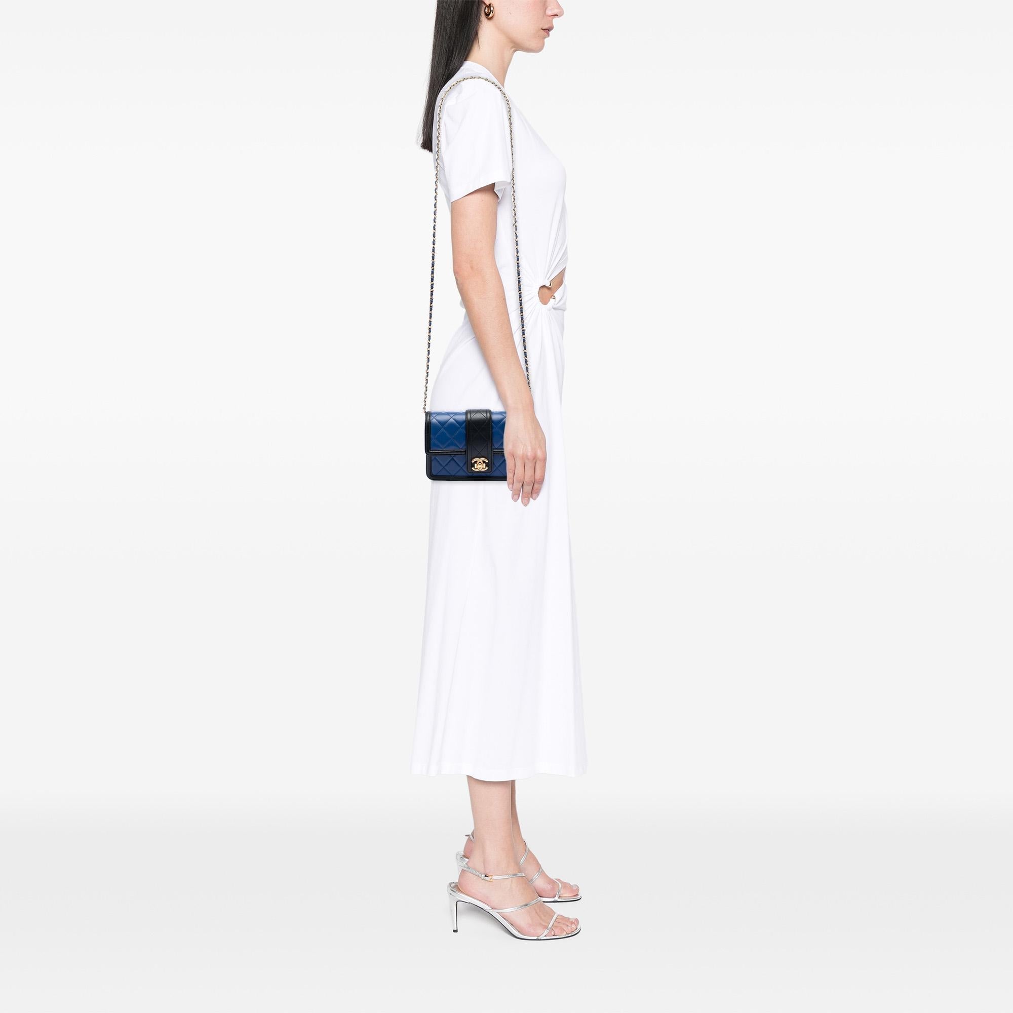 Chanel Bicolor Quilted Lambskin Elegant CC Flap Wallet on Chain