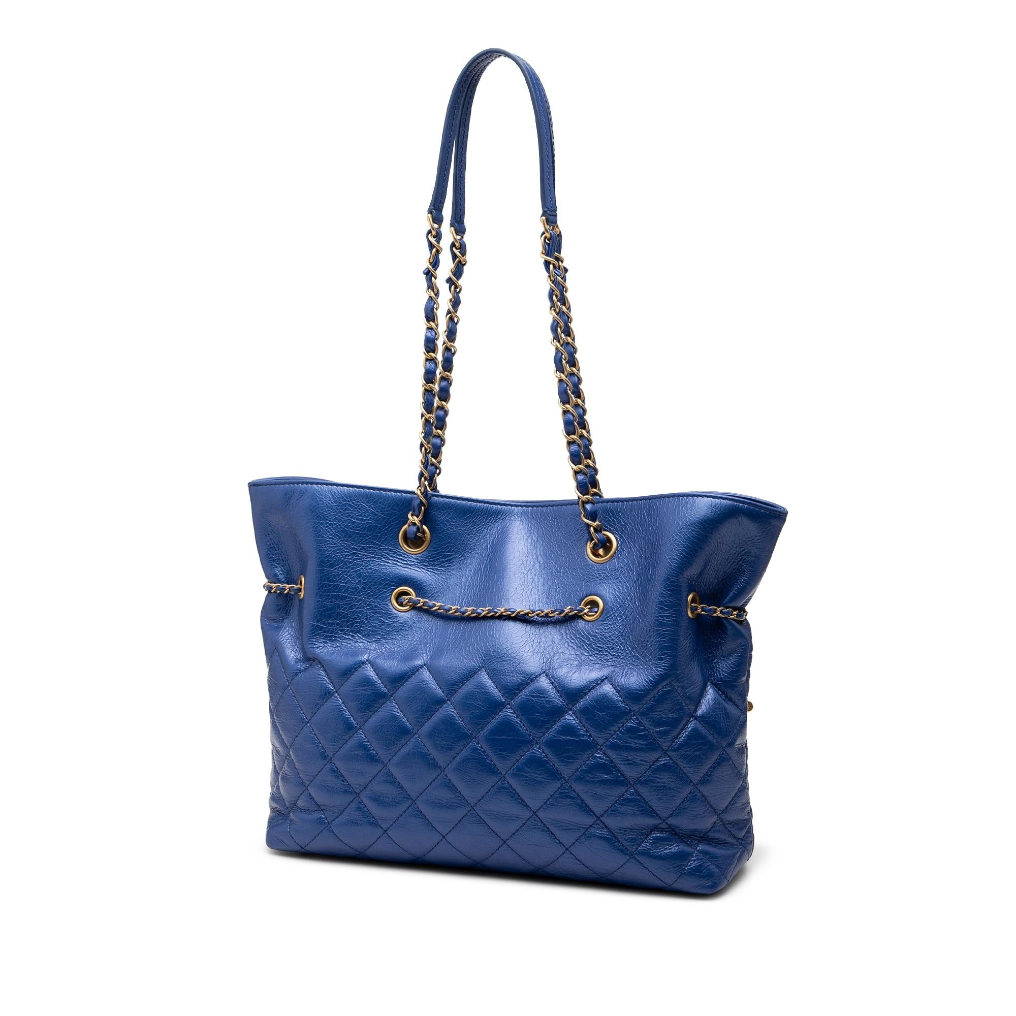 Chanel CC Calfskin Front Zip Drawstring Chain Tote