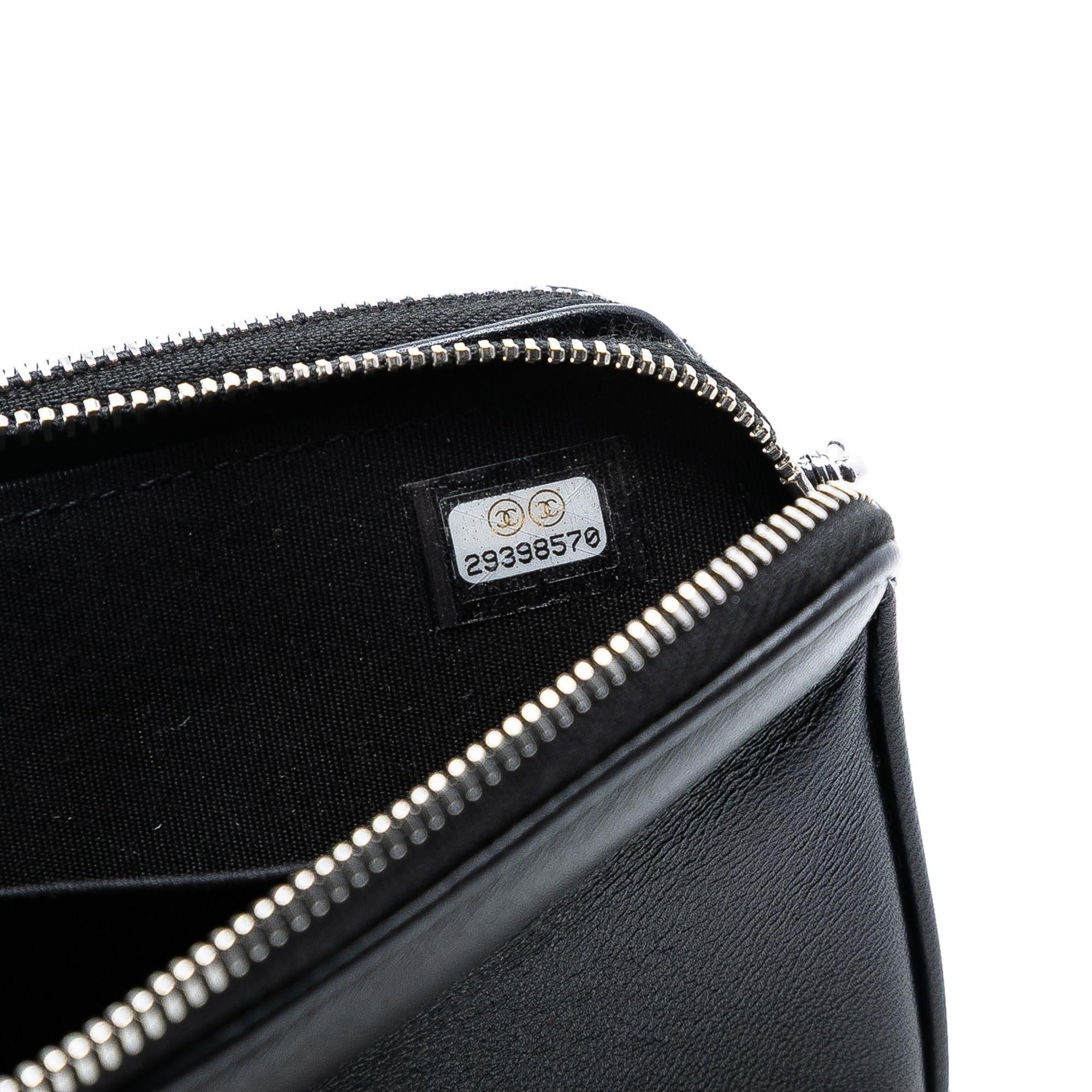 Chanel CC Calfskin and Sequin Double Zip Wallet on Chain