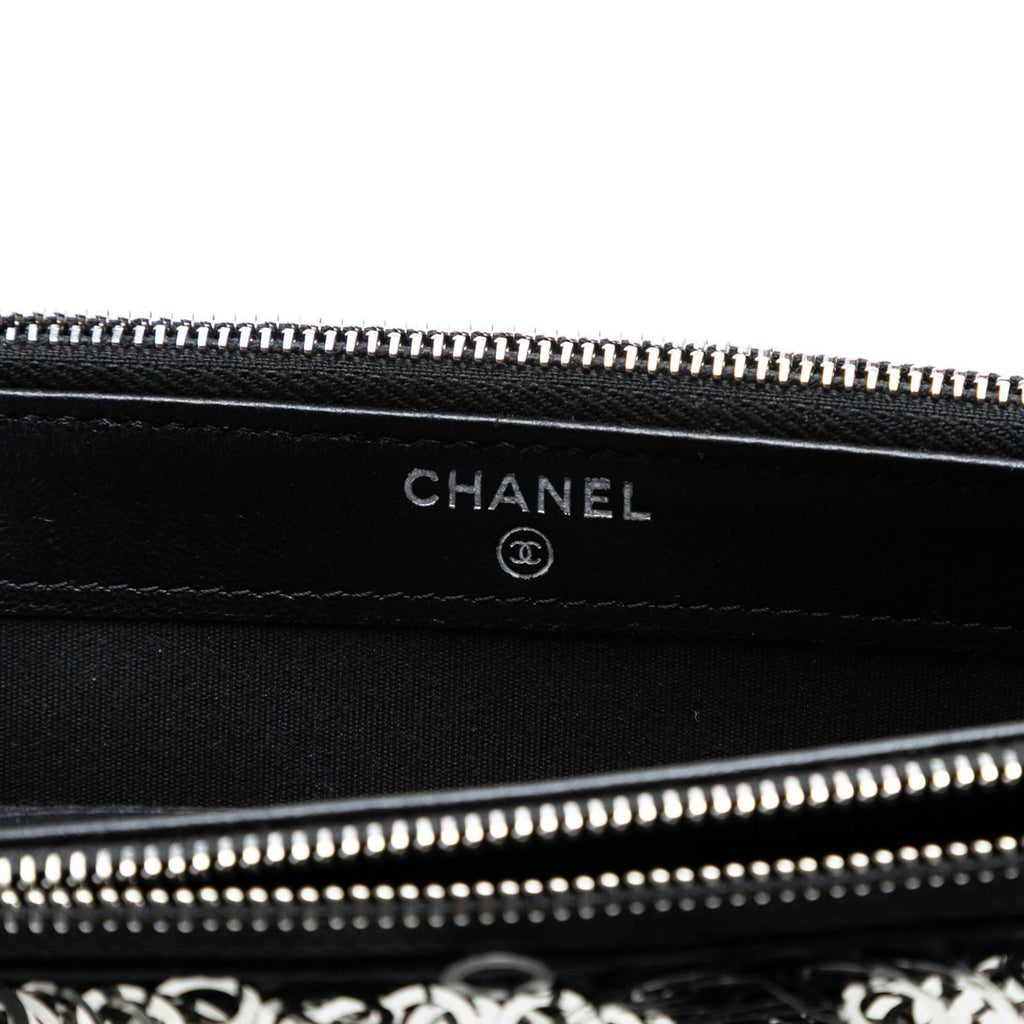 Chanel CC Calfskin and Sequin Double Zip Wallet on Chain