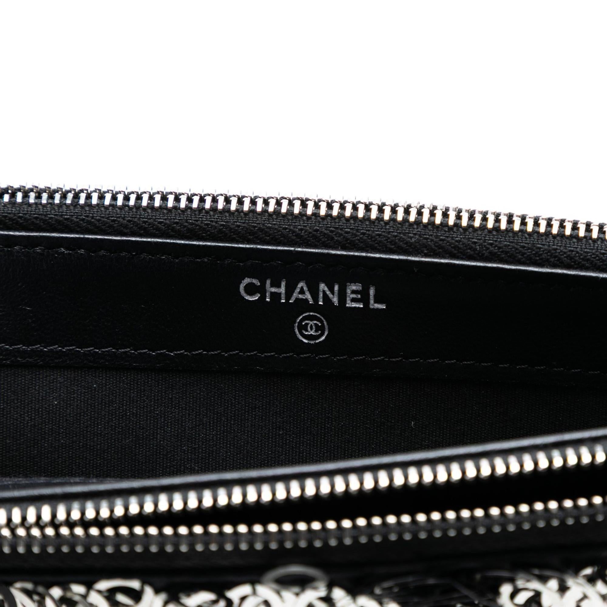 Chanel CC Calfskin and Sequin Double Zip Wallet on Chain