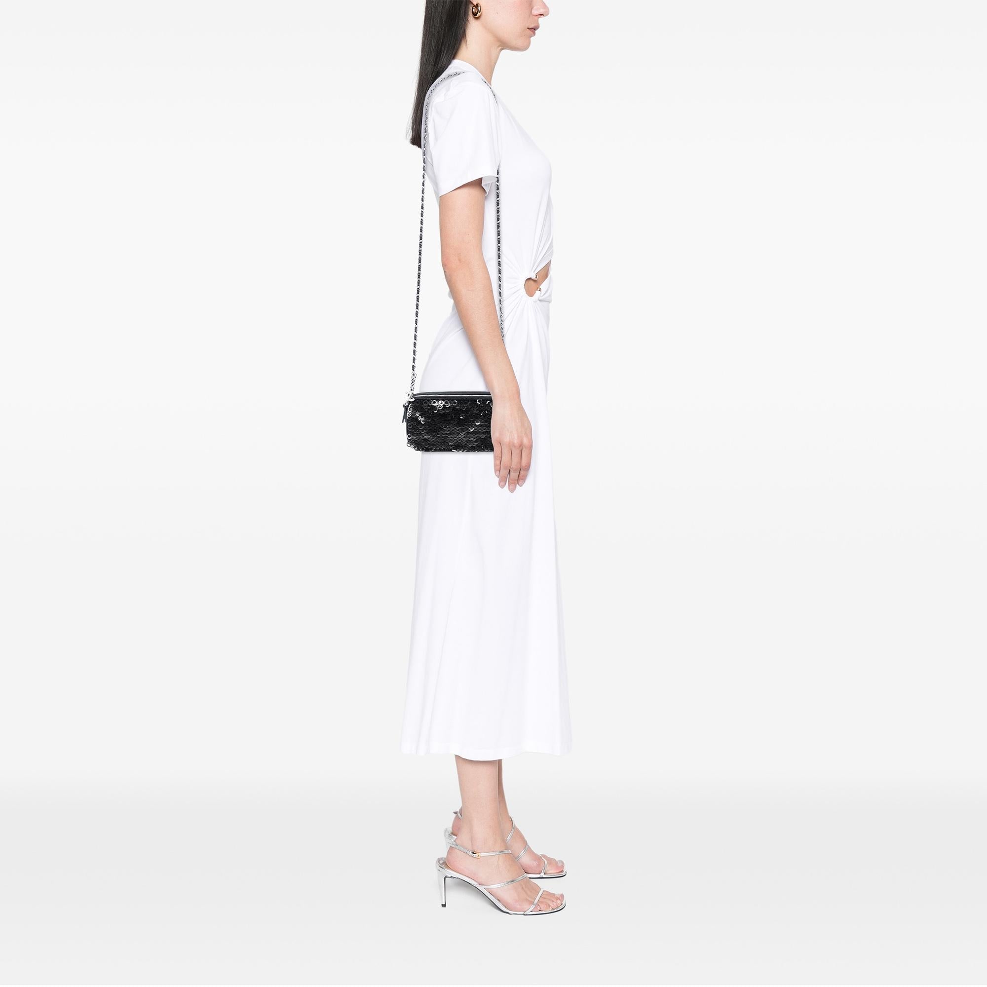 Chanel CC Calfskin and Sequin Double Zip Wallet on Chain