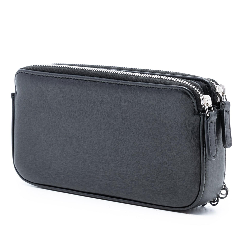 Chanel CC Calfskin and Sequin Double Zip Wallet on Chain