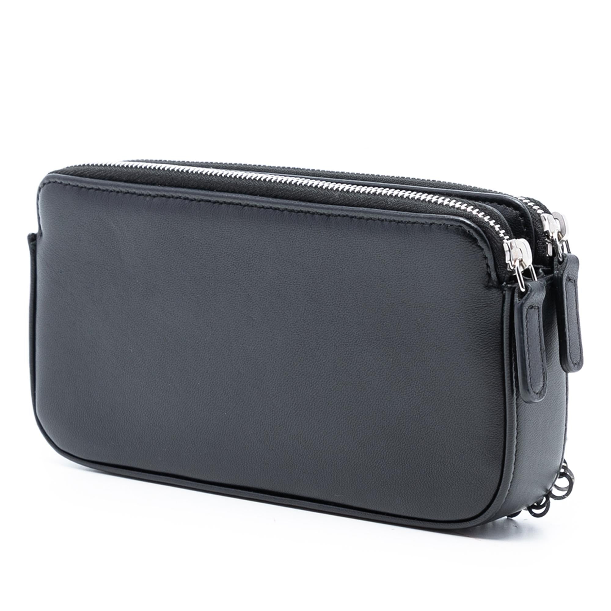 Chanel CC Calfskin and Sequin Double Zip Wallet on Chain