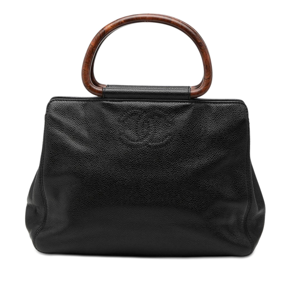 Chanel CC Caviar Wood Top Handle Bag
