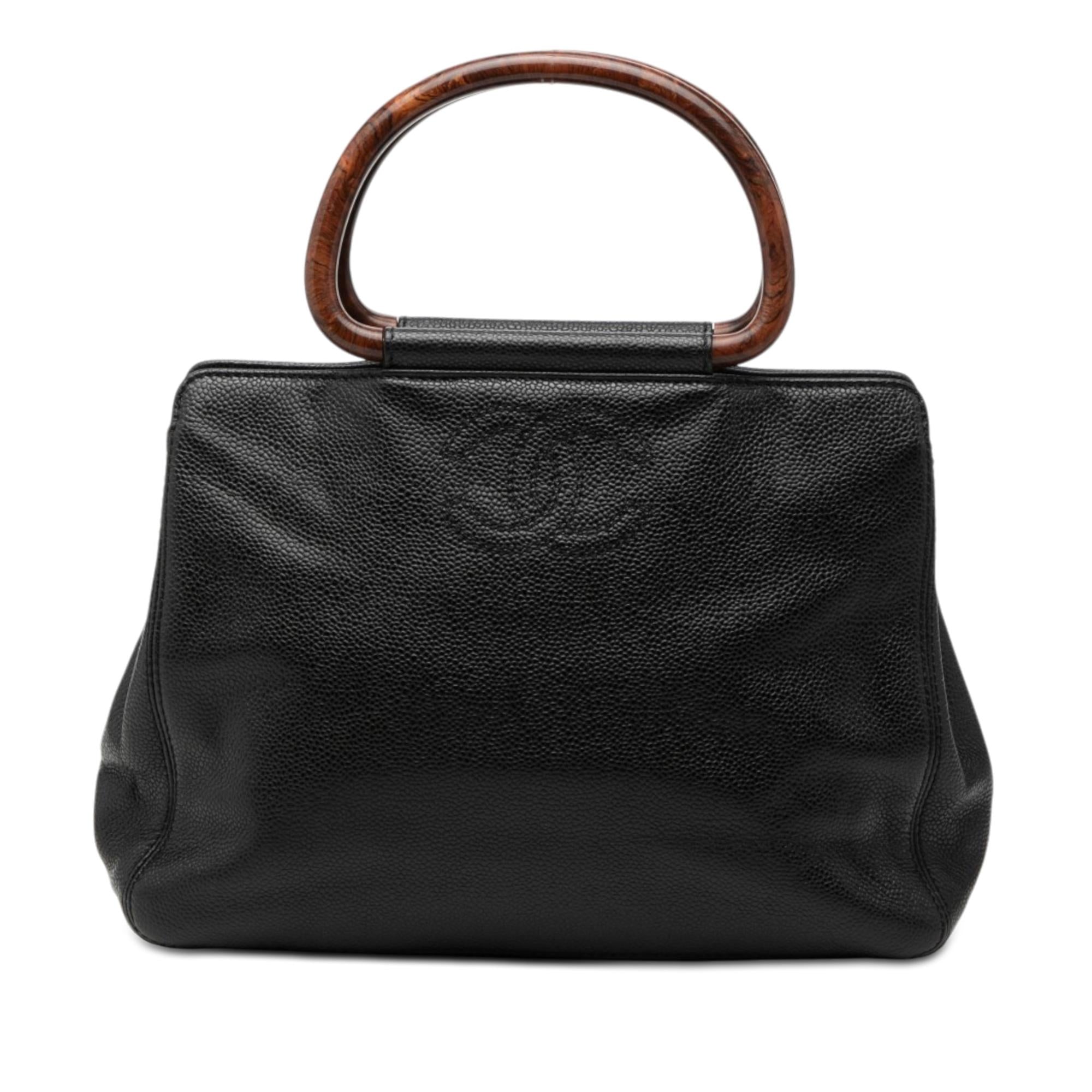 Chanel CC Caviar Wood Top Handle Bag