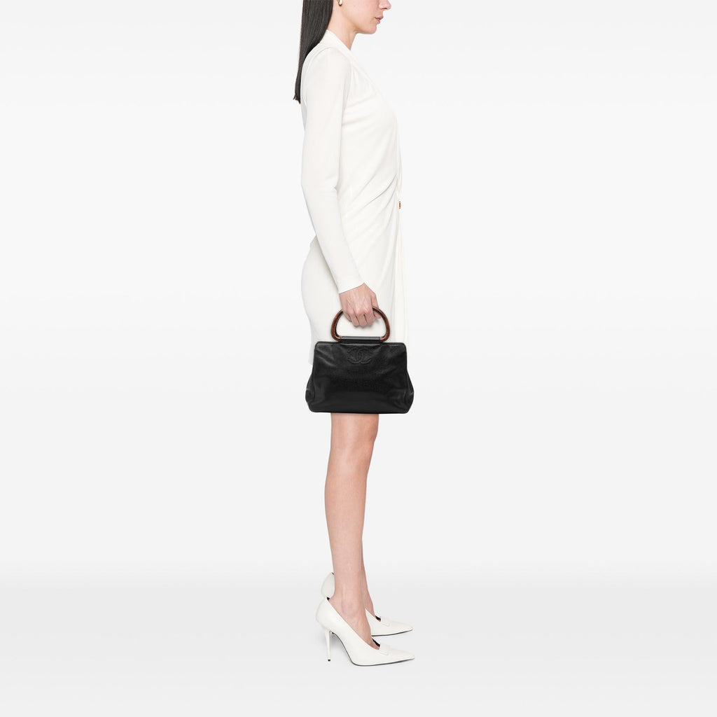Chanel CC Caviar Wood Top Handle Bag