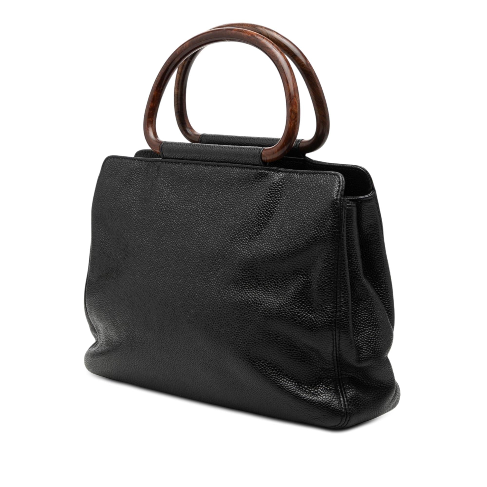 Chanel CC Caviar Wood Top Handle Bag